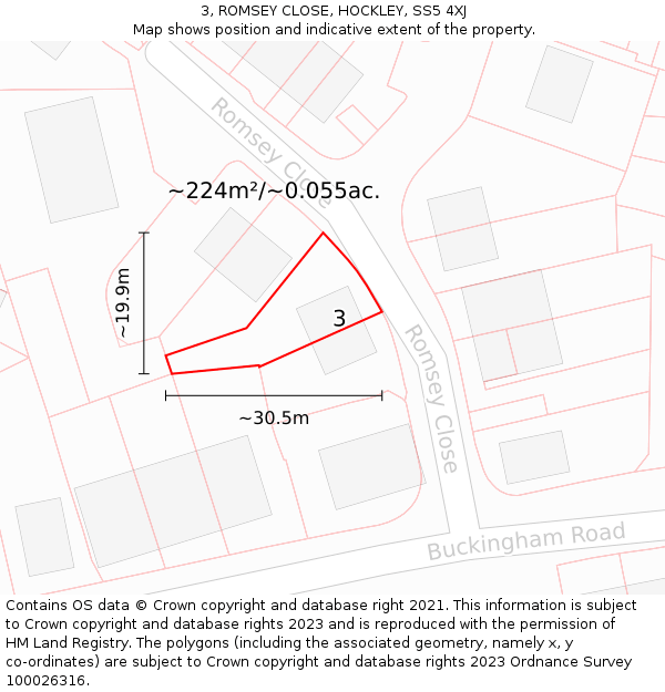 3, ROMSEY CLOSE, HOCKLEY, SS5 4XJ: Plot and title map