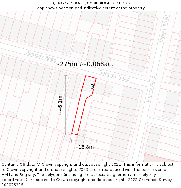 3, ROMSEY ROAD, CAMBRIDGE, CB1 3DD: Plot and title map