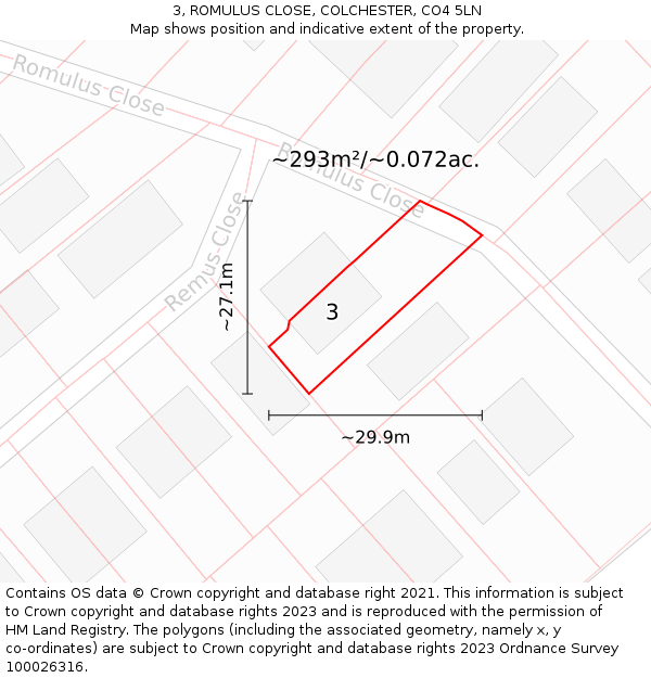 3, ROMULUS CLOSE, COLCHESTER, CO4 5LN: Plot and title map