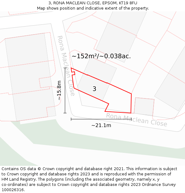 3, RONA MACLEAN CLOSE, EPSOM, KT19 8FU: Plot and title map