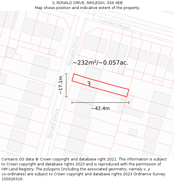 3, RONALD DRIVE, RAYLEIGH, SS6 9EB: Plot and title map