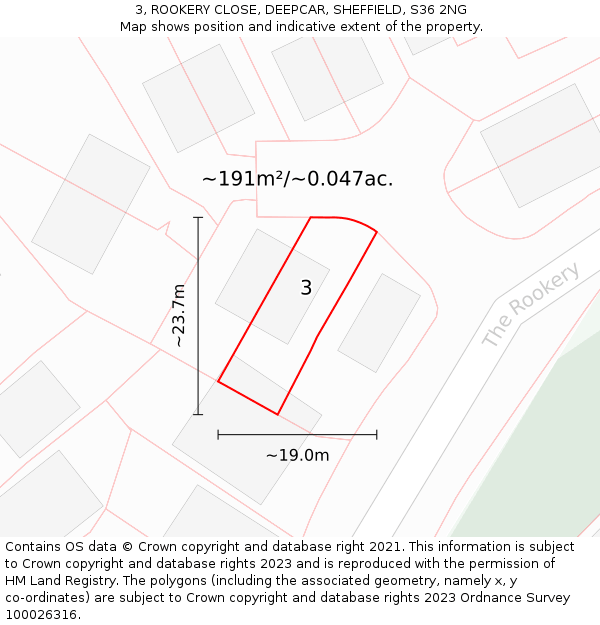 3, ROOKERY CLOSE, DEEPCAR, SHEFFIELD, S36 2NG: Plot and title map