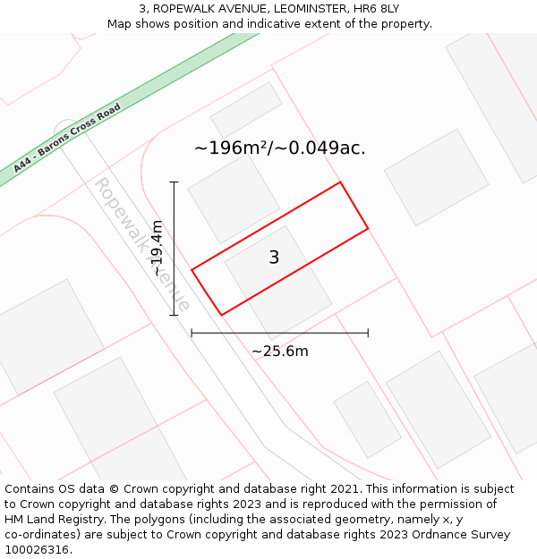 3, ROPEWALK AVENUE, LEOMINSTER, HR6 8LY: Plot and title map