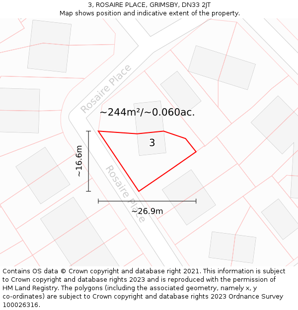 3, ROSAIRE PLACE, GRIMSBY, DN33 2JT: Plot and title map