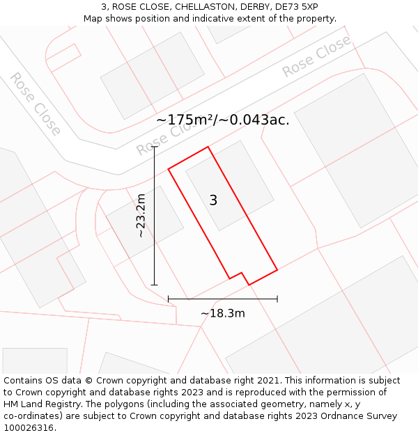 3, ROSE CLOSE, CHELLASTON, DERBY, DE73 5XP: Plot and title map