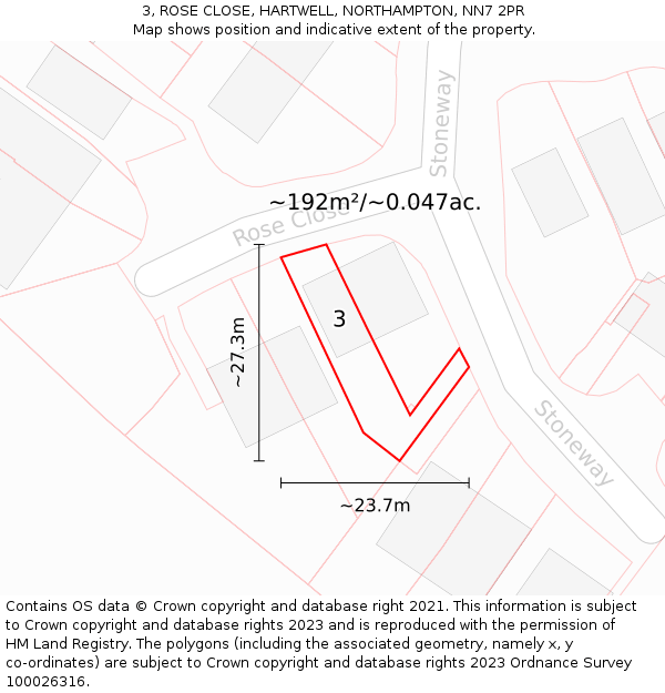 3, ROSE CLOSE, HARTWELL, NORTHAMPTON, NN7 2PR: Plot and title map