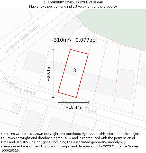3, ROSEBERY ROAD, EPSOM, KT18 6AF: Plot and title map