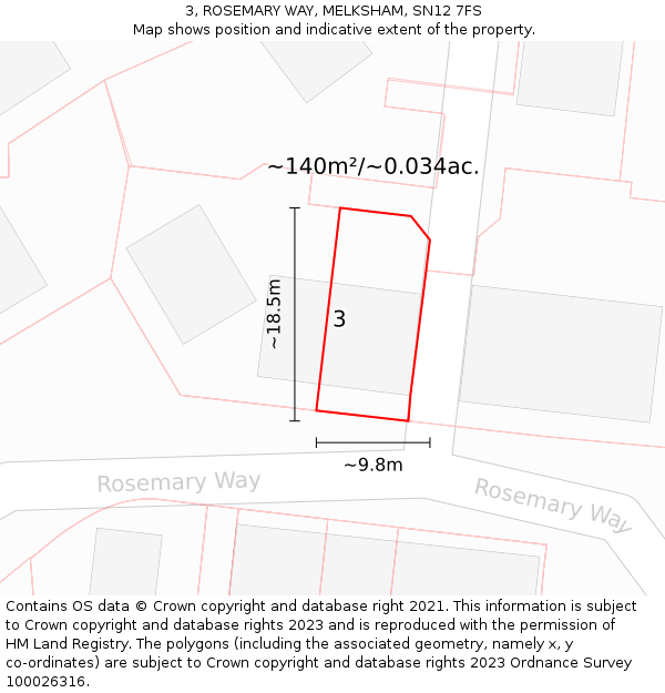 3, ROSEMARY WAY, MELKSHAM, SN12 7FS: Plot and title map