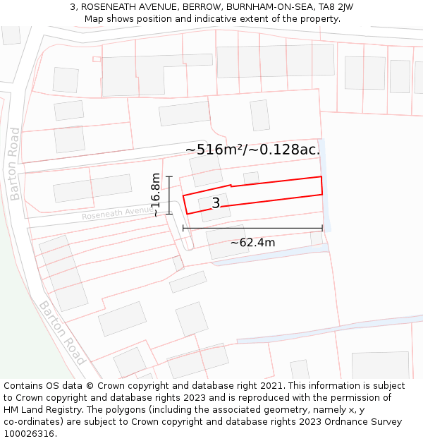 3, ROSENEATH AVENUE, BERROW, BURNHAM-ON-SEA, TA8 2JW: Plot and title map