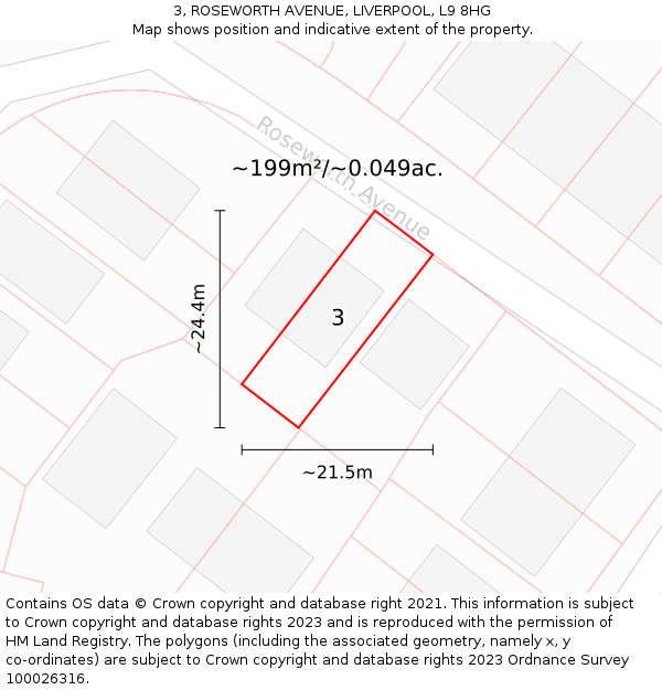 3, ROSEWORTH AVENUE, LIVERPOOL, L9 8HG: Plot and title map