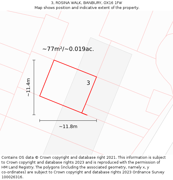 3, ROSINA WALK, BANBURY, OX16 1FW: Plot and title map