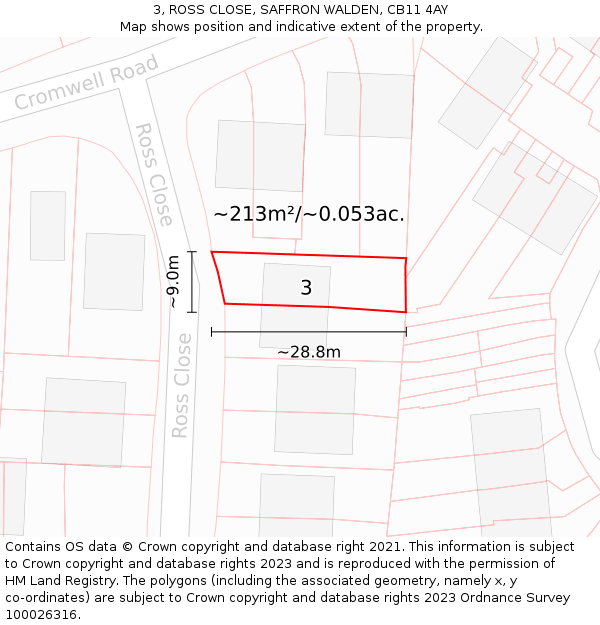 3, ROSS CLOSE, SAFFRON WALDEN, CB11 4AY: Plot and title map