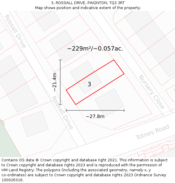 3, ROSSALL DRIVE, PAIGNTON, TQ3 3RT: Plot and title map