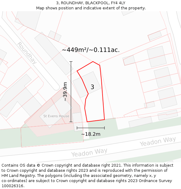 3, ROUNDHAY, BLACKPOOL, FY4 4LY: Plot and title map