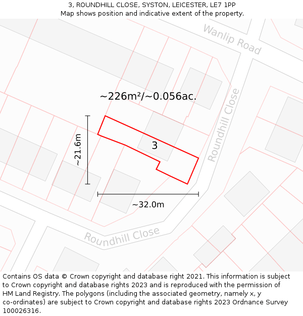 3, ROUNDHILL CLOSE, SYSTON, LEICESTER, LE7 1PP: Plot and title map