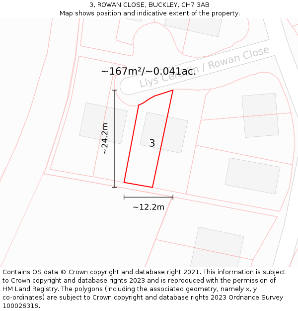 3, ROWAN CLOSE, BUCKLEY, CH7 3AB: Plot and title map