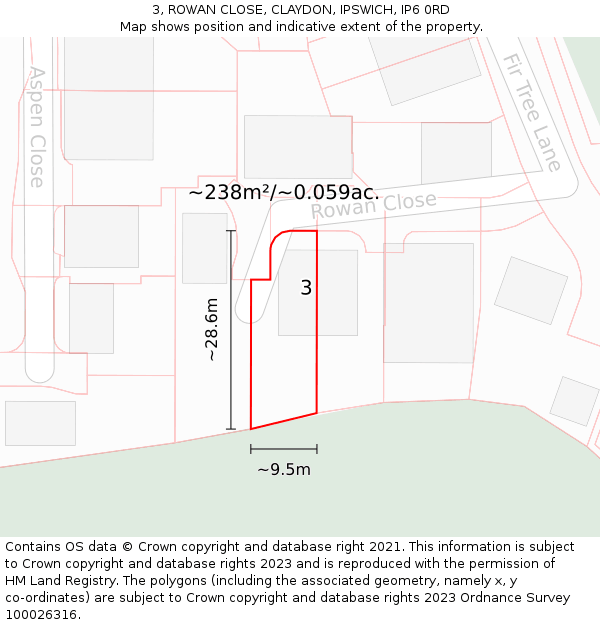 3, ROWAN CLOSE, CLAYDON, IPSWICH, IP6 0RD: Plot and title map