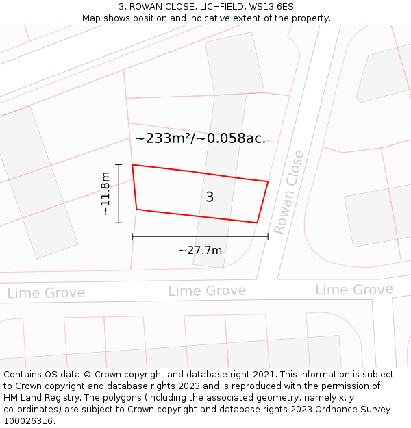 3, ROWAN CLOSE, LICHFIELD, WS13 6ES: Plot and title map