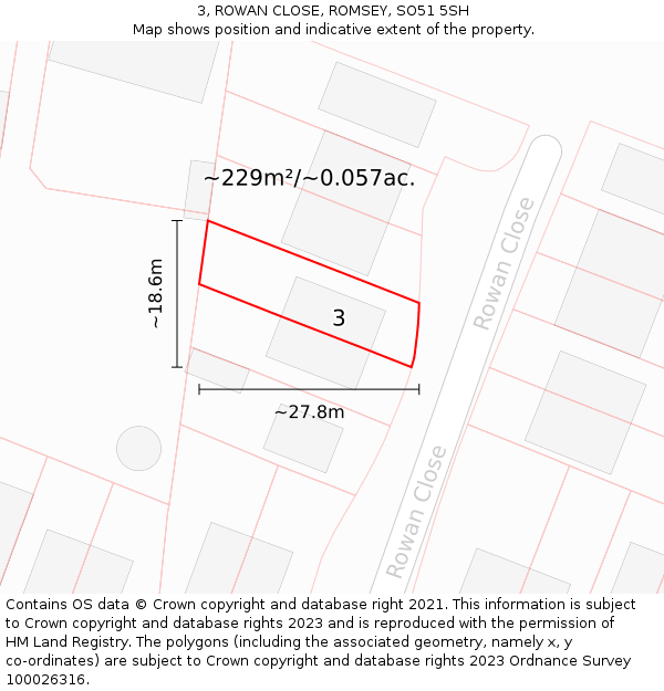 3, ROWAN CLOSE, ROMSEY, SO51 5SH: Plot and title map