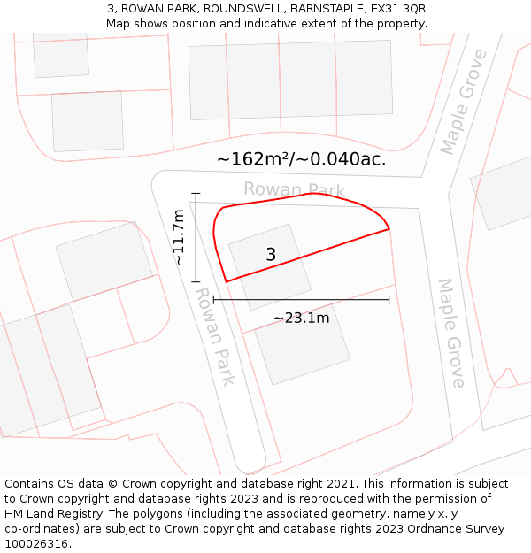 3, ROWAN PARK, ROUNDSWELL, BARNSTAPLE, EX31 3QR: Plot and title map