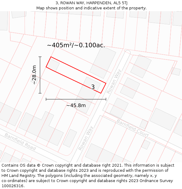 3, ROWAN WAY, HARPENDEN, AL5 5TJ: Plot and title map