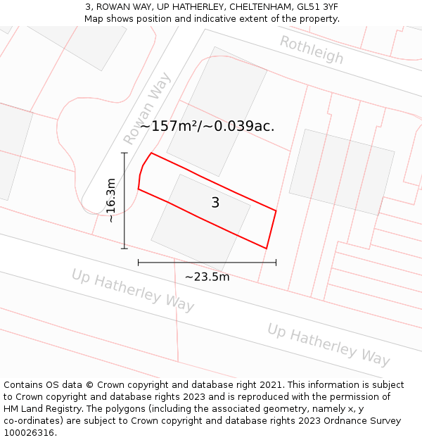 3, ROWAN WAY, UP HATHERLEY, CHELTENHAM, GL51 3YF: Plot and title map