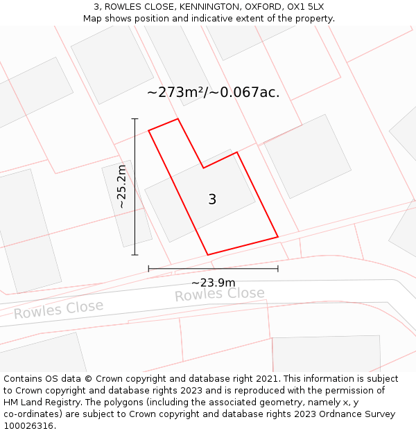 3, ROWLES CLOSE, KENNINGTON, OXFORD, OX1 5LX: Plot and title map