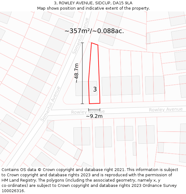 3, ROWLEY AVENUE, SIDCUP, DA15 9LA: Plot and title map