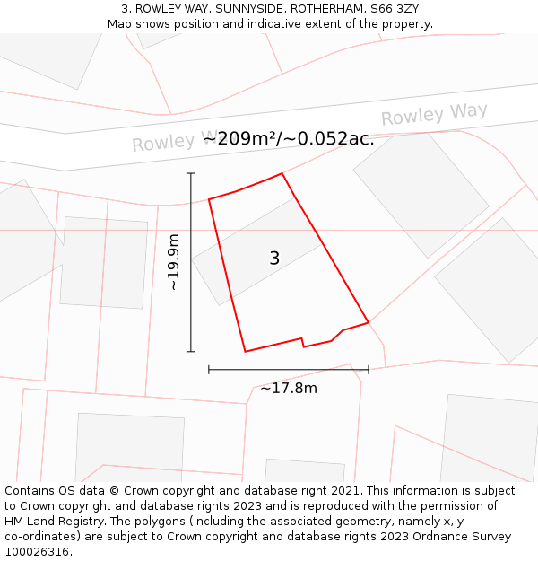 3, ROWLEY WAY, SUNNYSIDE, ROTHERHAM, S66 3ZY: Plot and title map
