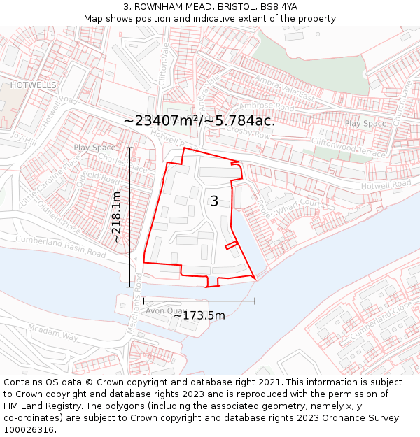 3, ROWNHAM MEAD, BRISTOL, BS8 4YA: Plot and title map