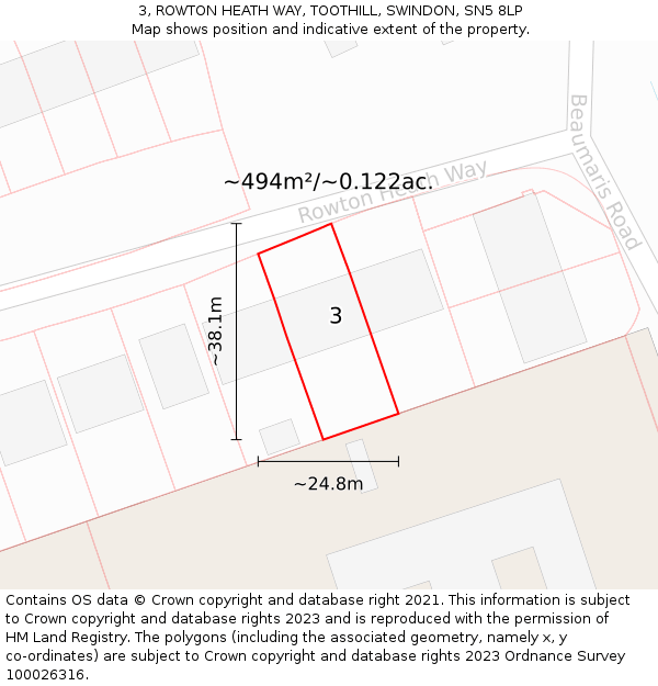 3, ROWTON HEATH WAY, TOOTHILL, SWINDON, SN5 8LP: Plot and title map