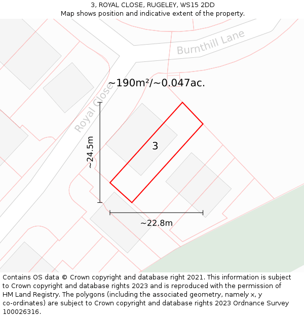 3, ROYAL CLOSE, RUGELEY, WS15 2DD: Plot and title map
