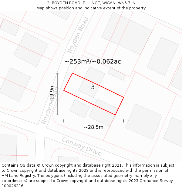 3, ROYDEN ROAD, BILLINGE, WIGAN, WN5 7LN: Plot and title map