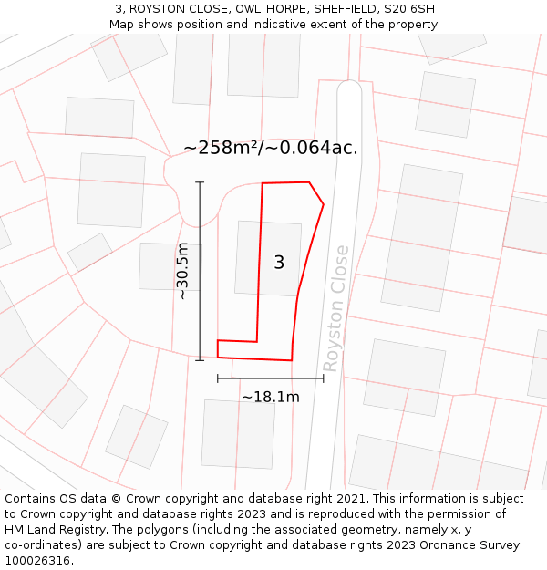 3, ROYSTON CLOSE, OWLTHORPE, SHEFFIELD, S20 6SH: Plot and title map