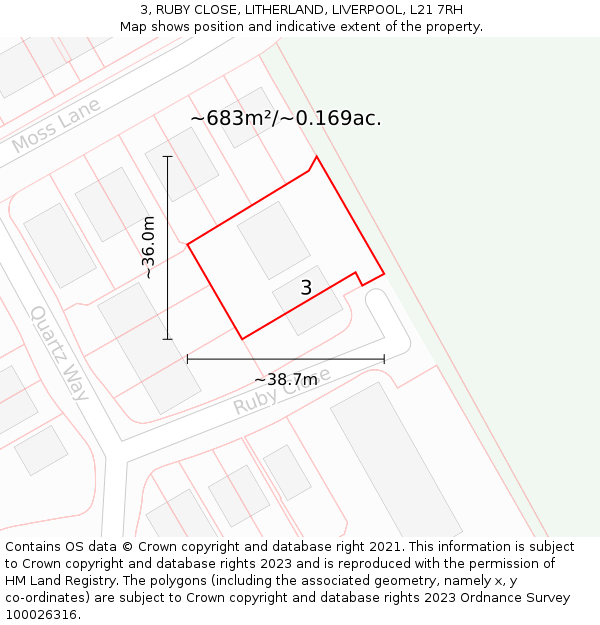 3, RUBY CLOSE, LITHERLAND, LIVERPOOL, L21 7RH: Plot and title map