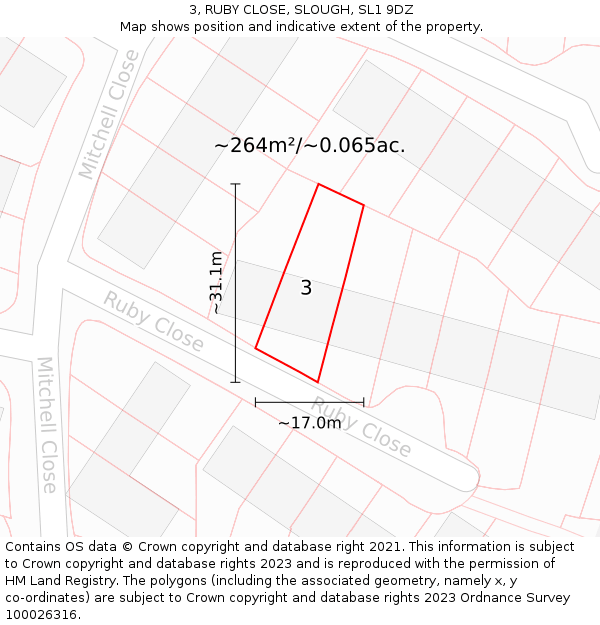 3, RUBY CLOSE, SLOUGH, SL1 9DZ: Plot and title map