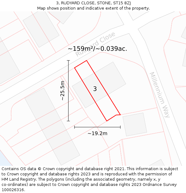 3, RUDYARD CLOSE, STONE, ST15 8ZJ: Plot and title map
