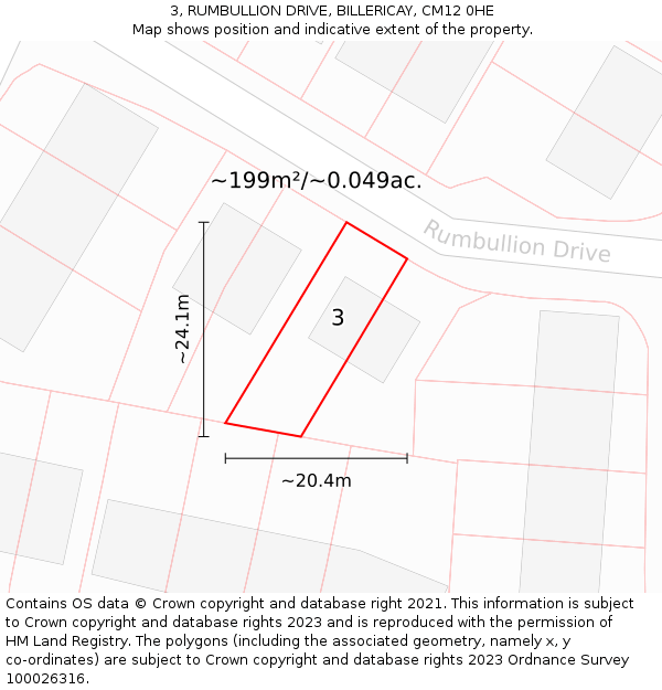 3, RUMBULLION DRIVE, BILLERICAY, CM12 0HE: Plot and title map