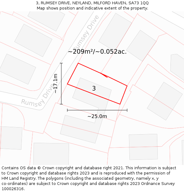 3, RUMSEY DRIVE, NEYLAND, MILFORD HAVEN, SA73 1QQ: Plot and title map