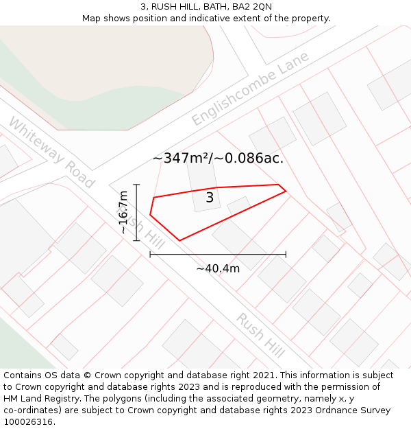 3, RUSH HILL, BATH, BA2 2QN: Plot and title map