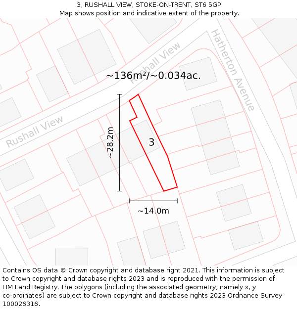 3, RUSHALL VIEW, STOKE-ON-TRENT, ST6 5GP: Plot and title map