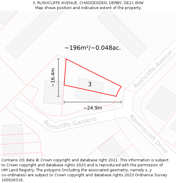 3, RUSHCLIFFE AVENUE, CHADDESDEN, DERBY, DE21 6NW: Plot and title map