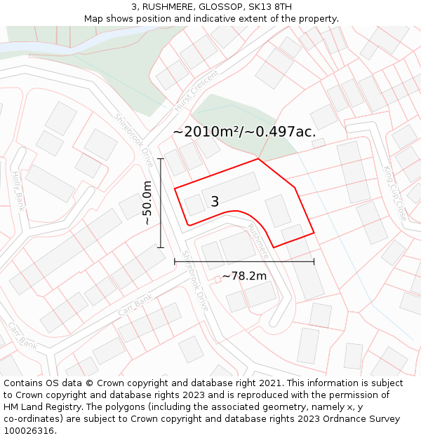 3, RUSHMERE, GLOSSOP, SK13 8TH: Plot and title map