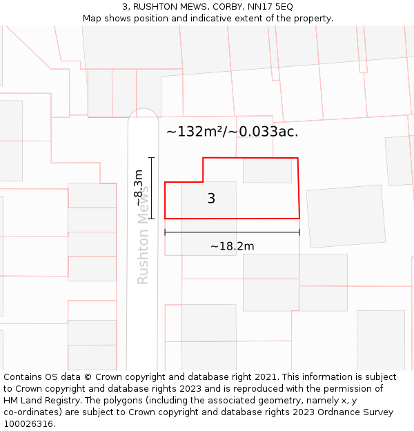 3, RUSHTON MEWS, CORBY, NN17 5EQ: Plot and title map
