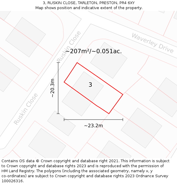 3, RUSKIN CLOSE, TARLETON, PRESTON, PR4 6XY: Plot and title map