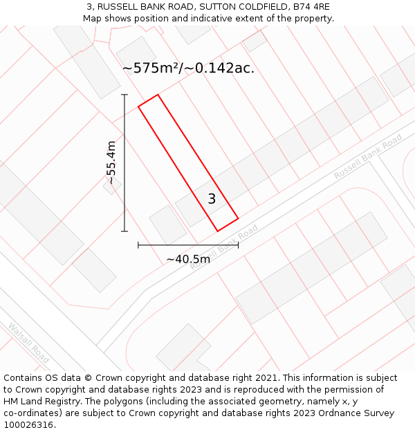 3, RUSSELL BANK ROAD, SUTTON COLDFIELD, B74 4RE: Plot and title map