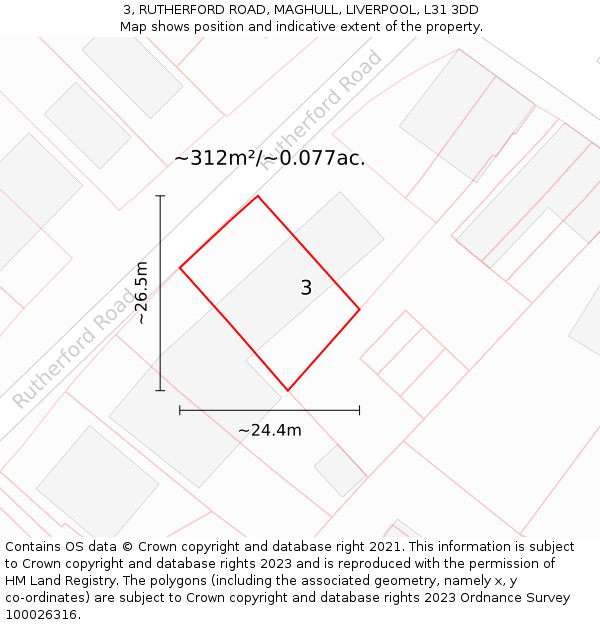 3, RUTHERFORD ROAD, MAGHULL, LIVERPOOL, L31 3DD: Plot and title map