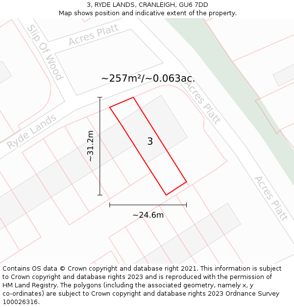 3, RYDE LANDS, CRANLEIGH, GU6 7DD: Plot and title map
