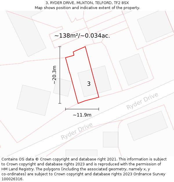 3, RYDER DRIVE, MUXTON, TELFORD, TF2 8SX: Plot and title map