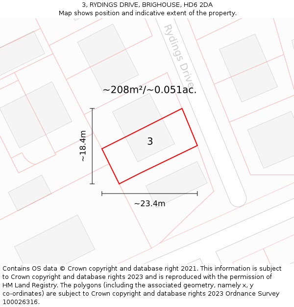 3, RYDINGS DRIVE, BRIGHOUSE, HD6 2DA: Plot and title map